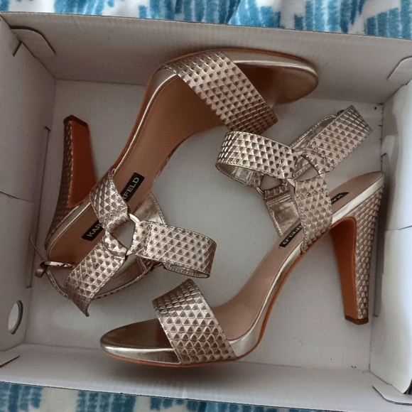 Karl Lagerfeld Gold high heels sandals size 8.5 - Picture 1 of 7